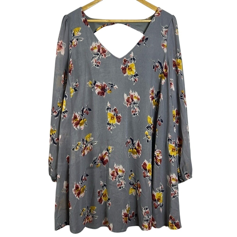 entro X Anthropologie‎ gray baby doll long sleeve oversized lined A-Line dress